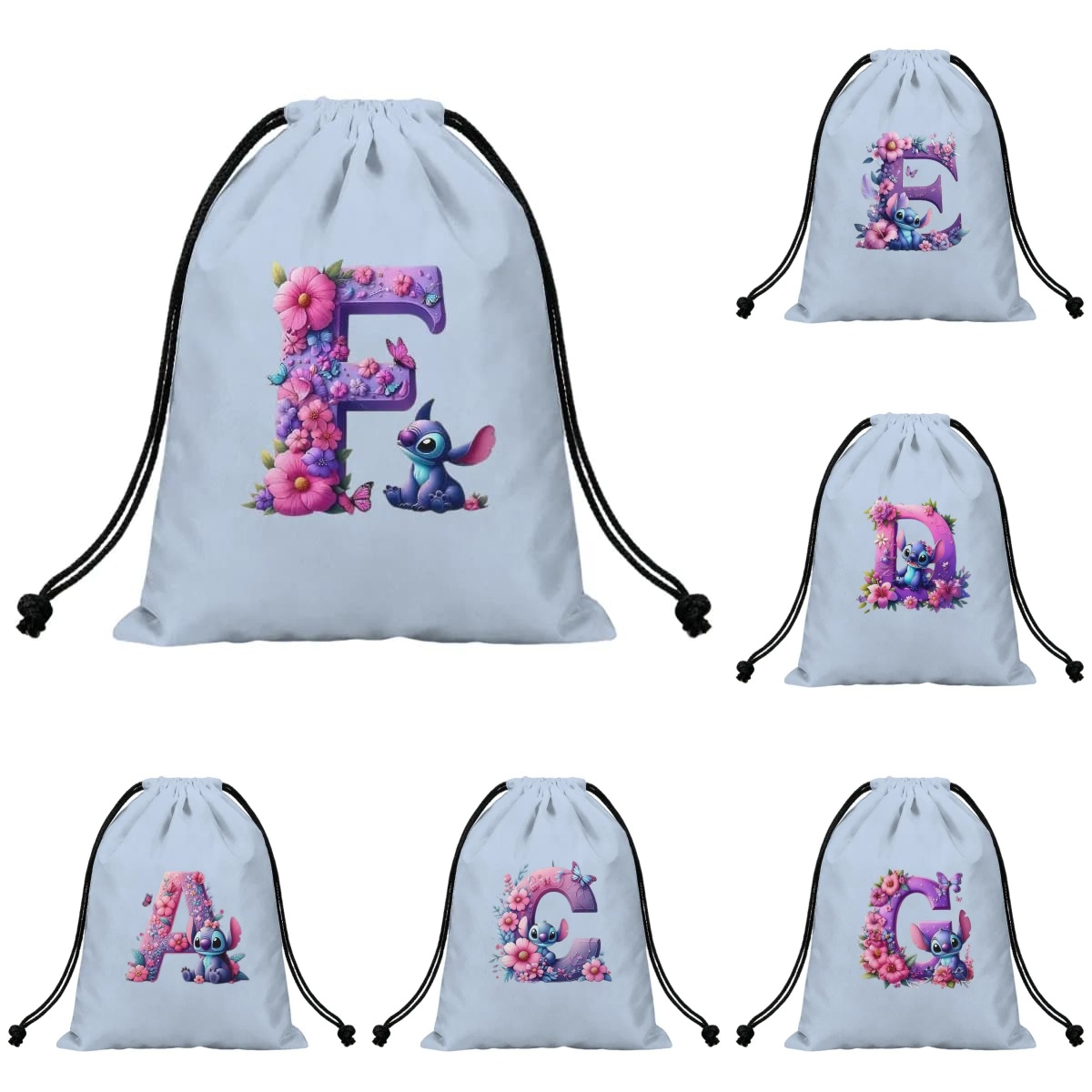 Cartoon Stich A-Z Alphabet Flo - Drawstring Gym Bag 评论和价格