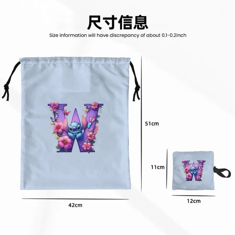 Cartoon Stich A-Z Alphabet Flo - Drawstring Gym Bag 评论和价格
